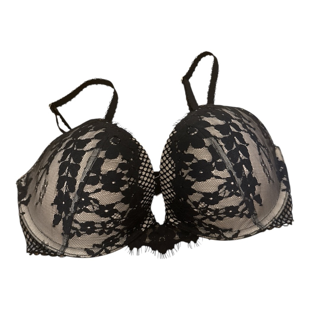 Victoria's Secret Dream Angels Push Up Bra Black NWOT 32D Beautiful Lace Fishnet